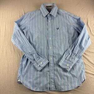 American Eagle Vintage Fit Shirt Mens M Blue Striped Long Sleeve Button Up READ